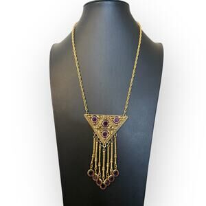 Goldette Vintage Geometric Fringe Necklace - Etruscan Egyptian Revival